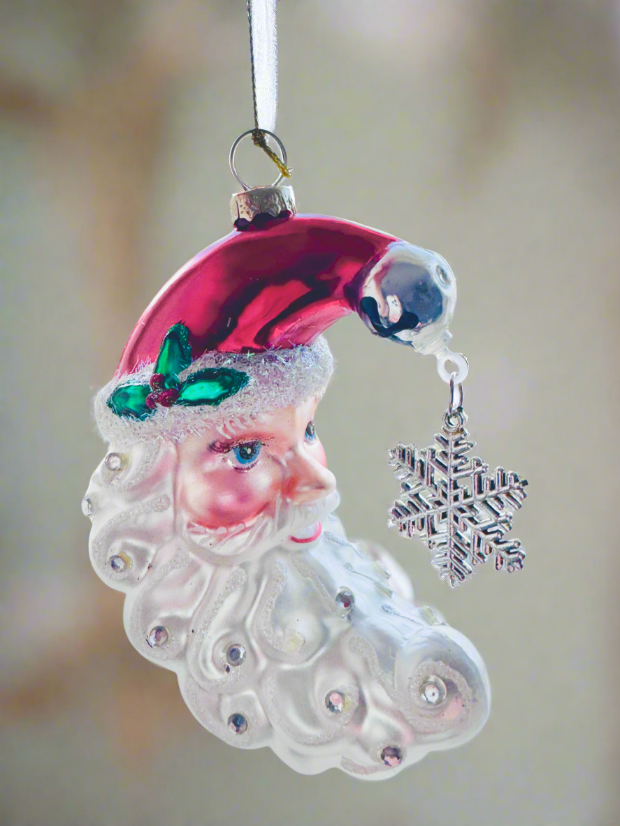 Santa Moon Glass Ornament