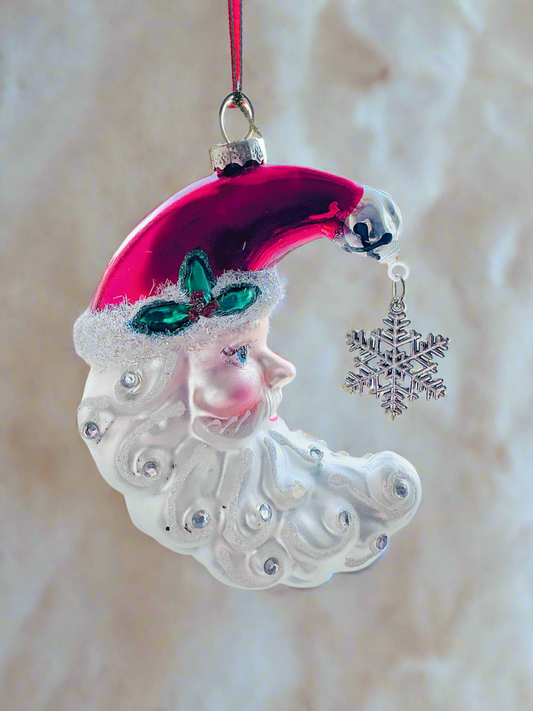 Santa Moon Glass Ornament