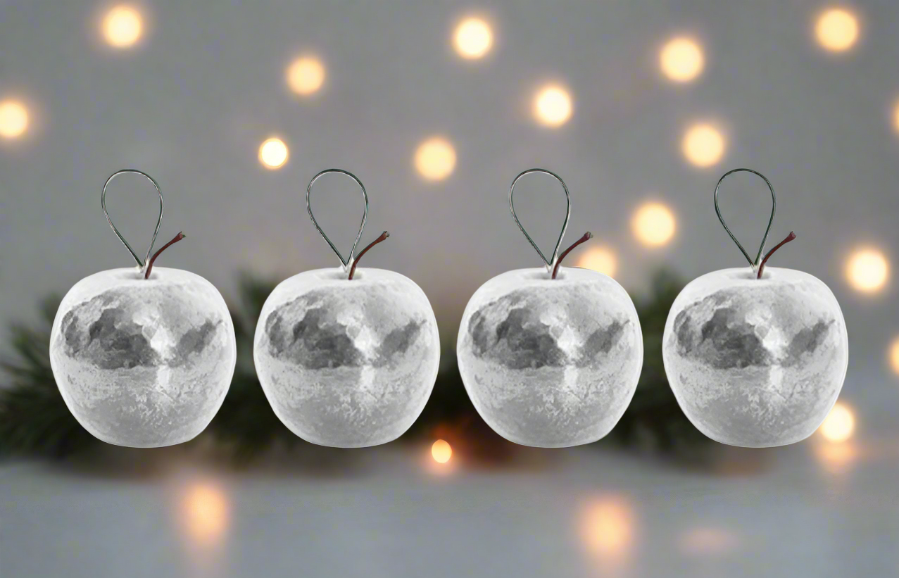 Silver Metalic Apple Ornaments 4 Pack