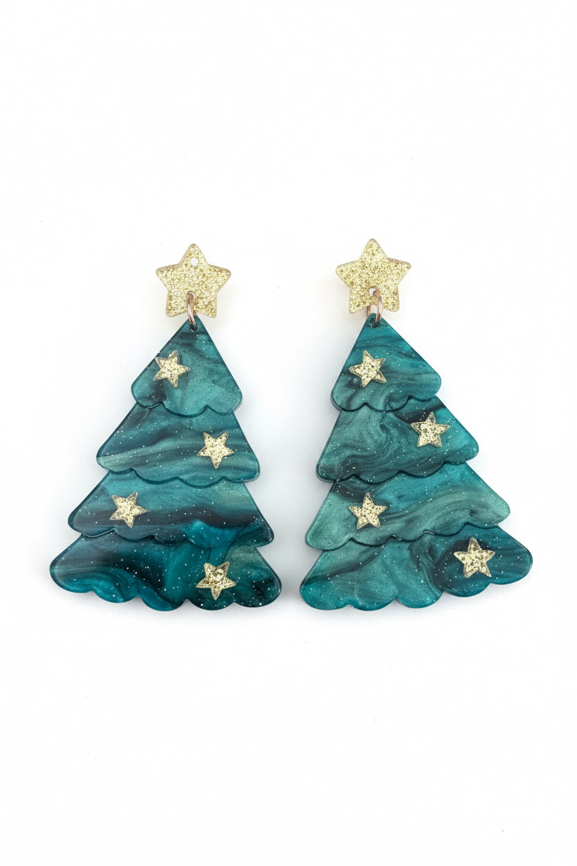 Starry Evergreen Christmas Tree Earrings