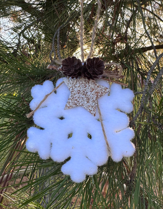 Rustic Snowflake Ornament with Pinecones & Star