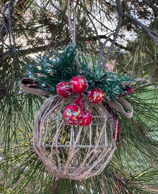 Wire Ball Ornament with Greenery & Berries