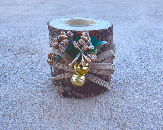 Gold Rustic Log Candle Holder