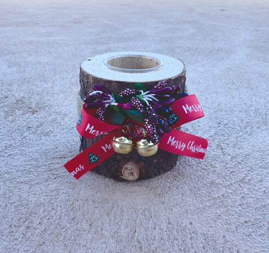 Red Rustic Log Candle Holder