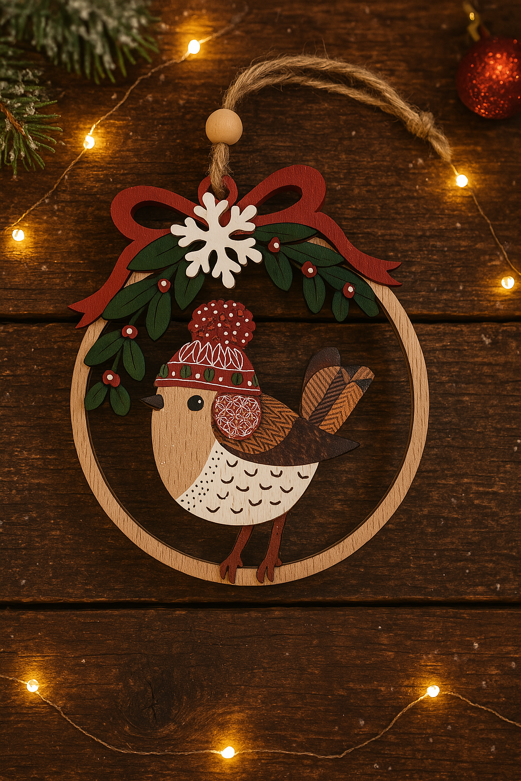 Hanging Wooden Winter Bird