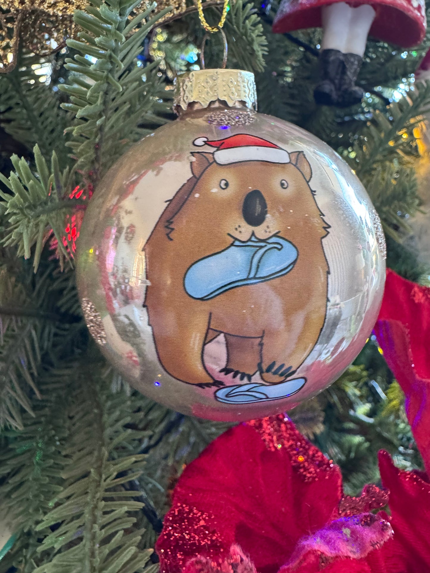 Glass Aussie Christmas Ornament - Gold