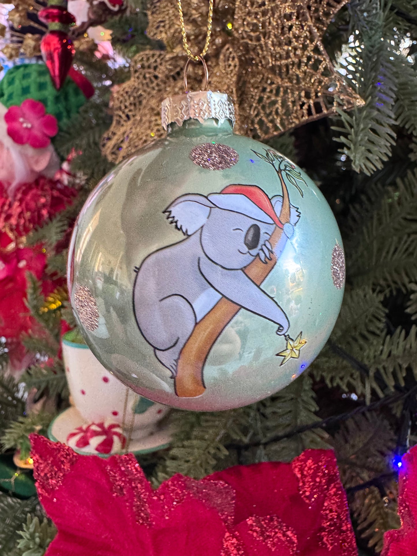 Glass Aussie Christmas Ornament - Green