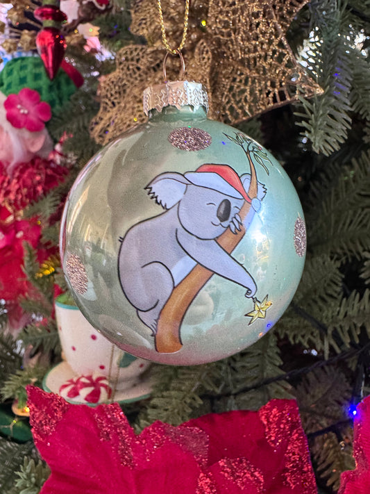 Glass Aussie Christmas Ornament - Green