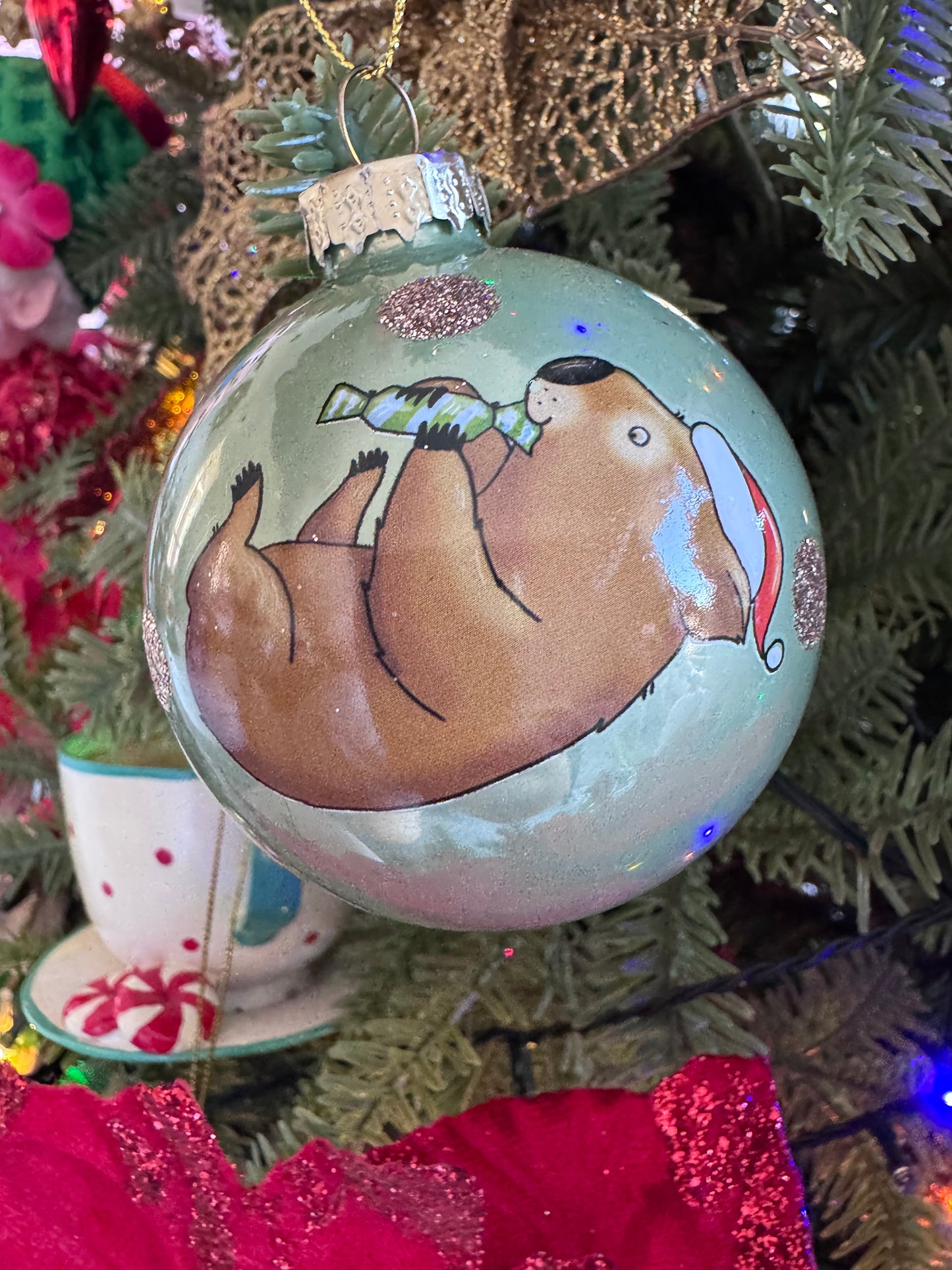 Glass Aussie Christmas Ornament - Green