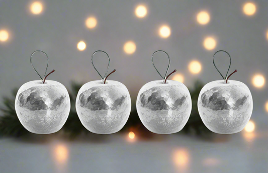 Silver Metalic Apple Ornaments 4 Pack