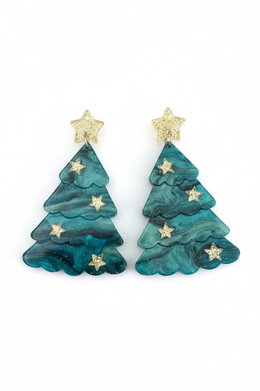 Starry Evergreen Christmas Tree Earrings