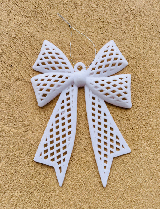 White Flocked Bow Ornament